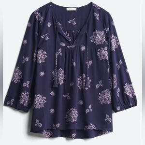 Skies Are Blue Floral Blouse - Navy Blue and Purple